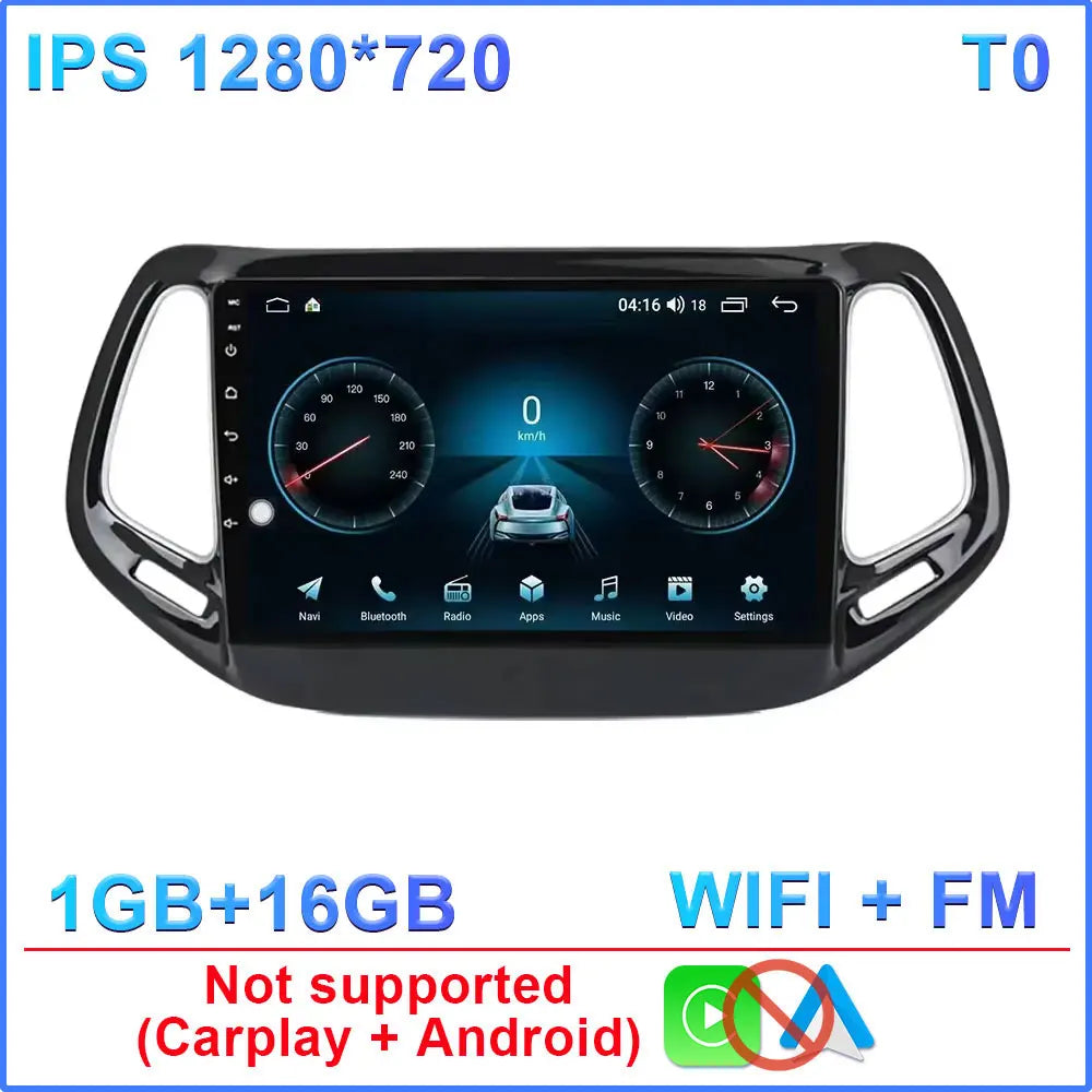 Android 14 For Jeep Compass 2 MP 2016 2017 2018 2019 Car Radio Stereo Multimedia Navigation GPS Auto Radio Player Carplay Screen