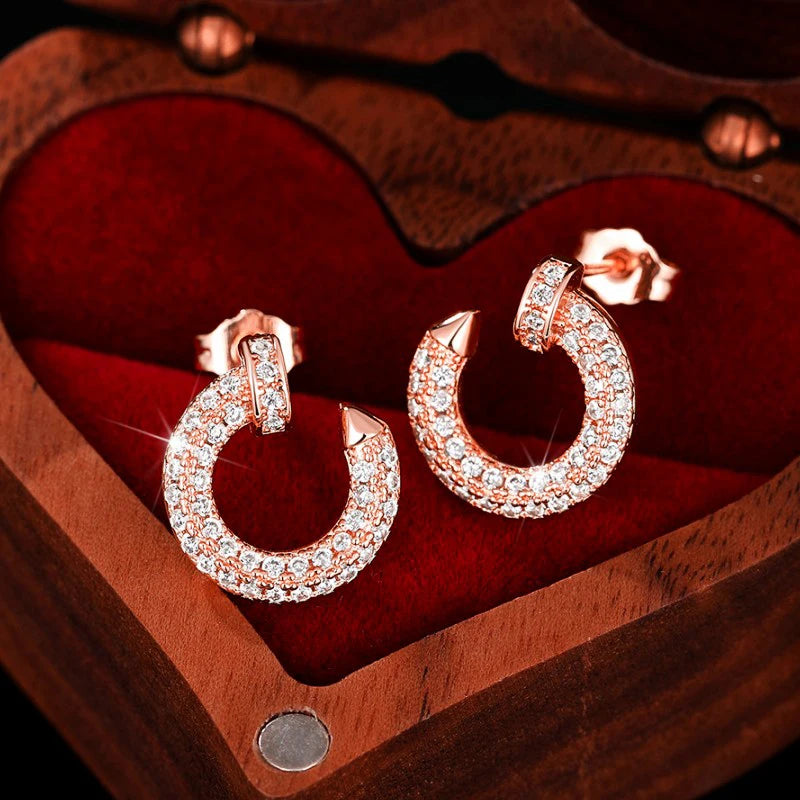 Huitan Modern Women Stud Earrings Hot Sale Sparkling CZ Circle Earrings Piecing Exquisite Accessories for Female Fashion Jewelry