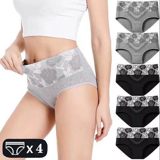 4Pcs Cotton Panties for Women Plus Size Underwear High Waist Abdominal Briefs Female Girl Postpartum Recovery Panties Women's