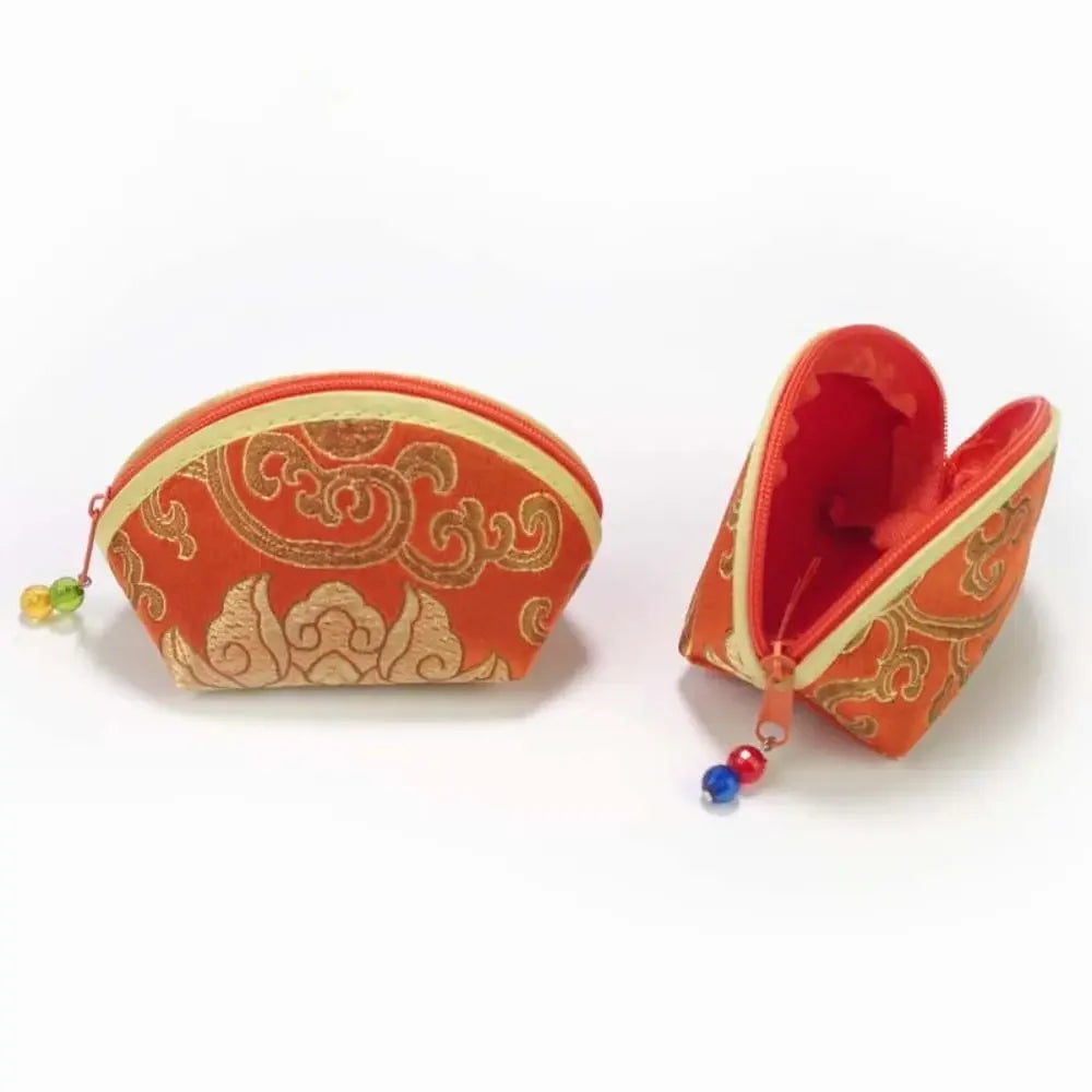 Exquisite Silk Fabric Chinese Style Purse Exquisite Zipper Jewelry Storage Bag Candy Bag Women