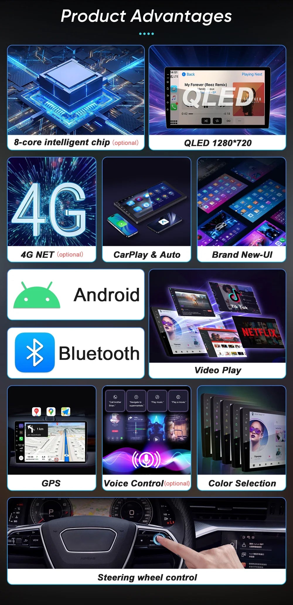 Android 14 For Jeep Compass 2 MP 2016 2017 2018 2019 Car Radio Stereo Multimedia Navigation GPS Auto Radio Player Carplay Screen