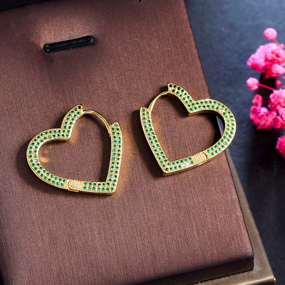 ThreeGraces Fashion Shiny Cubic Zirconia Small Simple Geometric Love Heart Hoop Earrings for Women Trendy Party Jewelry ER871