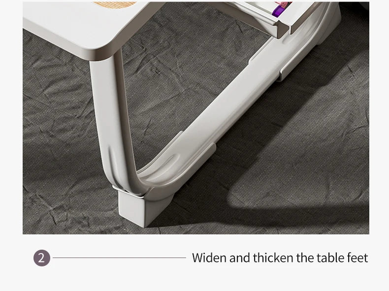 Foldable Laptop Bed Desk] Portable Adjustable Height Foldable Laptop Bed Desk with Wooden Surface - Storage Slots & Drawers for