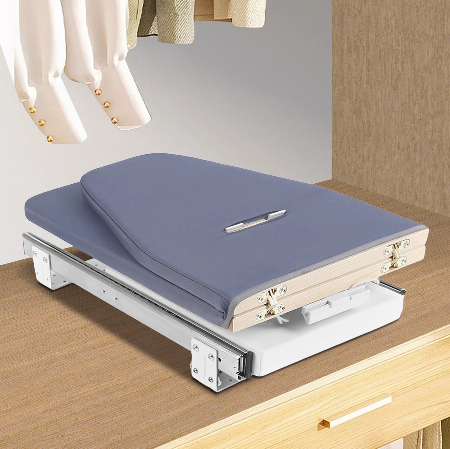 Foldable Ironing Board, Cabinet Mount, Push-Pull Sturdy Metal Frame  80x29.5cm / 31.5x11.6in (Gray)