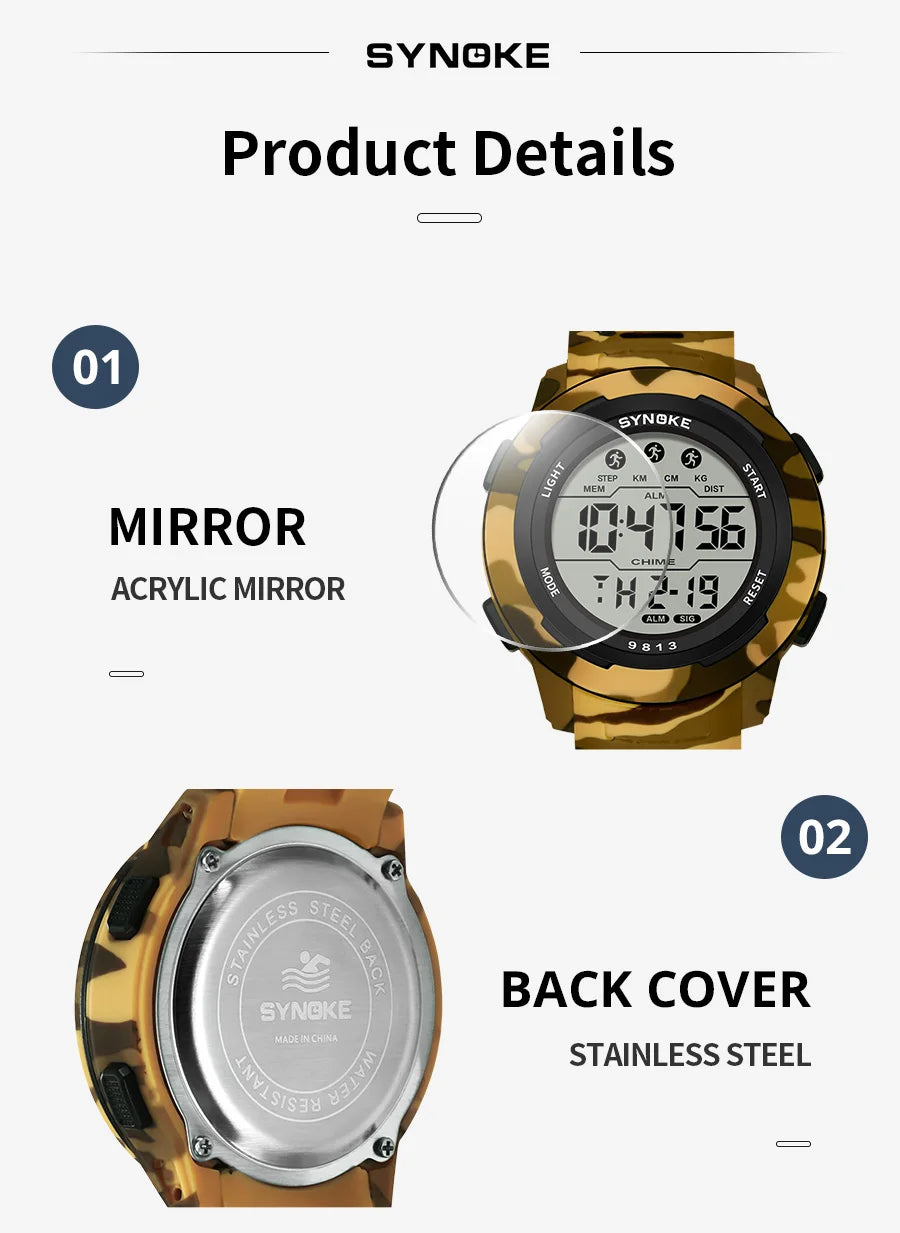 Retro Watch Men Outdoor Sports Multifunctional Waterproof Large Screen Display Luminous LED Digital For Men Fashion