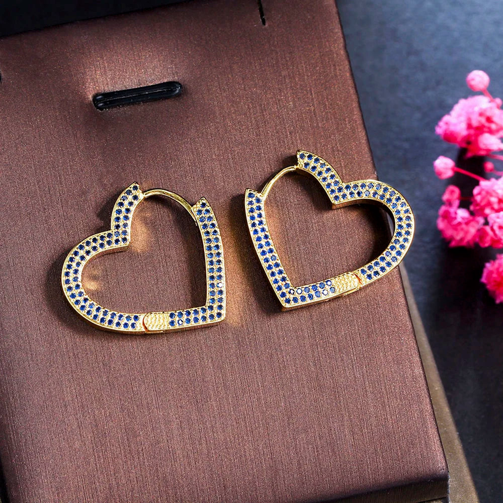 ThreeGraces Fashion Shiny Cubic Zirconia Small Simple Geometric Love Heart Hoop Earrings for Women Trendy Party Jewelry ER871