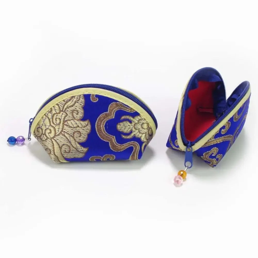 Exquisite Silk Fabric Chinese Style Purse Exquisite Zipper Jewelry Storage Bag Candy Bag Women