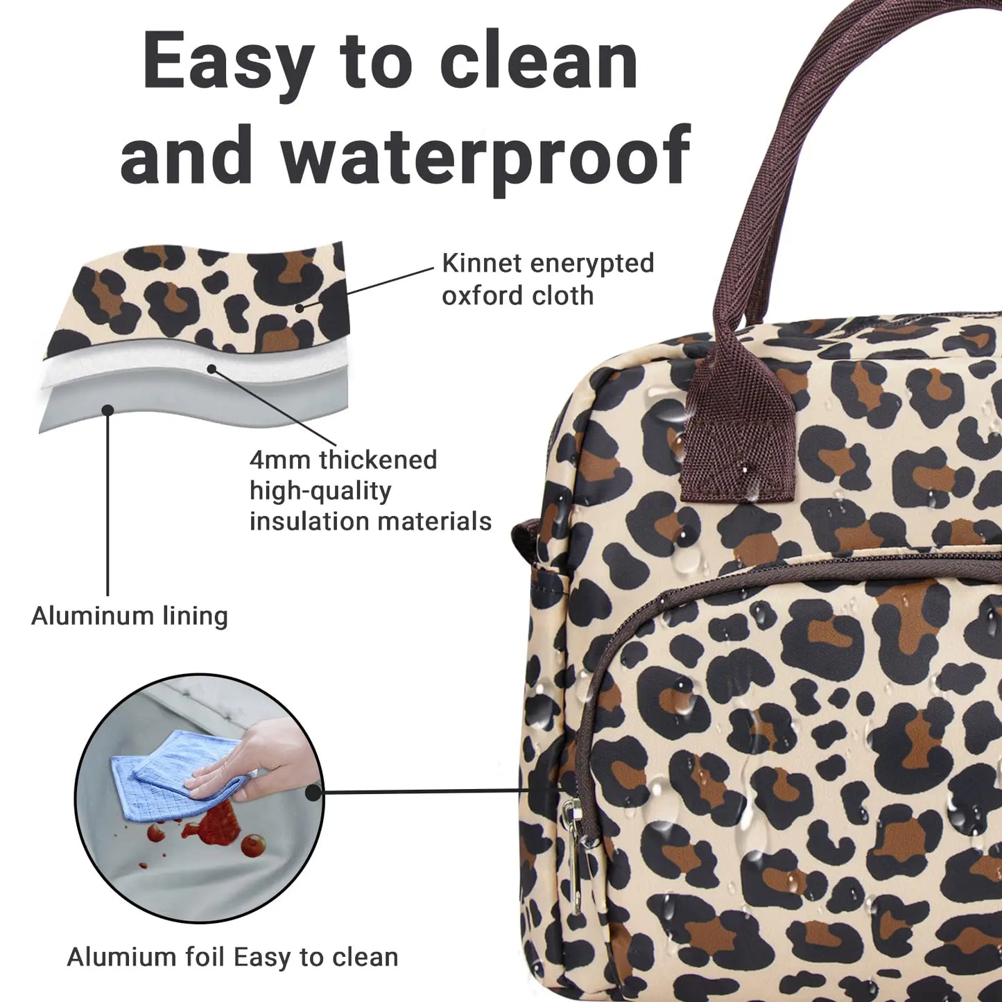 Leopard Lunch Box Insulated Camping Bag With Detachable Shoulder Strap Large Thermal Bag Organizer For Adults Work Picnic