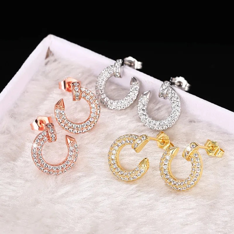 Huitan Modern Women Stud Earrings Hot Sale Sparkling CZ Circle Earrings Piecing Exquisite Accessories for Female Fashion Jewelry