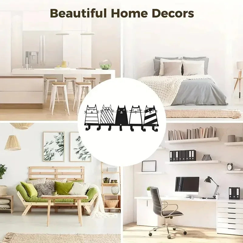 Cute Cat Decorative Hook, 7 Hooks Key Hook Rack, Modern Coat Rack, Cat Decor Wall Mounted Coat Rack Coat Hanger Key Holder