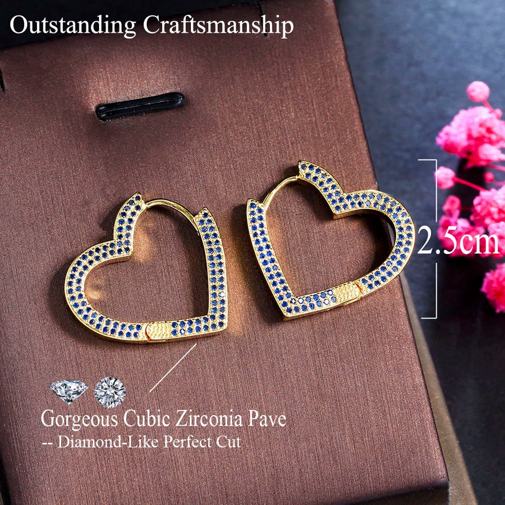 ThreeGraces Fashion Shiny Cubic Zirconia Small Simple Geometric Love Heart Hoop Earrings for Women Trendy Party Jewelry ER871