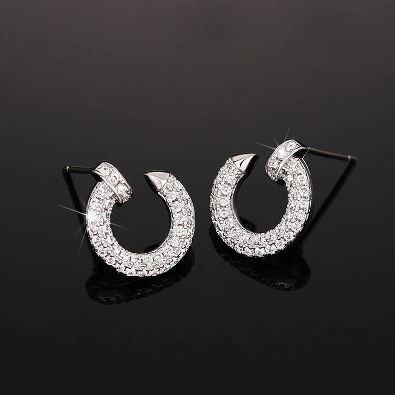 Huitan Modern Women Stud Earrings Hot Sale Sparkling CZ Circle Earrings Piecing Exquisite Accessories for Female Fashion Jewelry