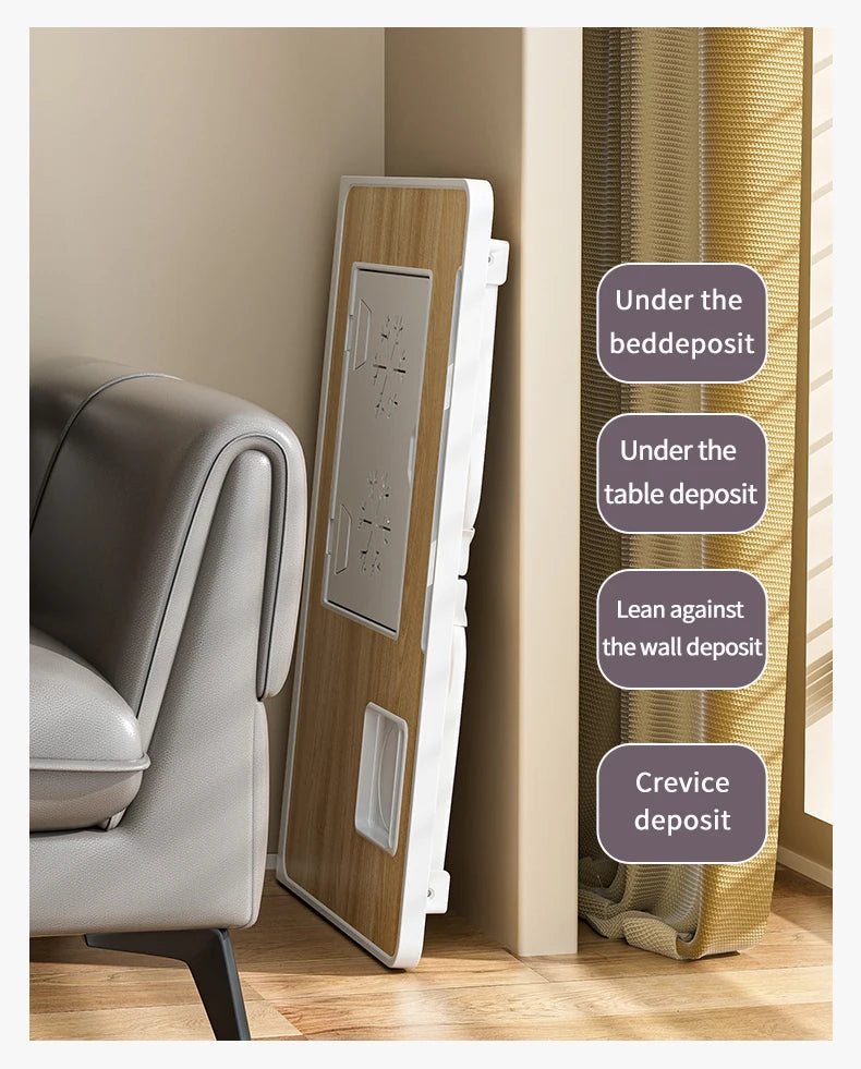 Foldable Laptop Bed Desk] Portable Adjustable Height Foldable Laptop Bed Desk with Wooden Surface - Storage Slots & Drawers for