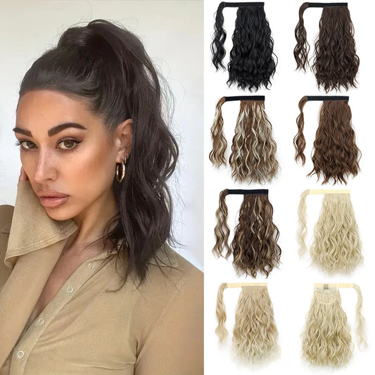 14Inch Synthetic Curly Wrap Around Clip in Ponytail Blonde Brown Short Hairpiece Fake Hair Extension  for Women