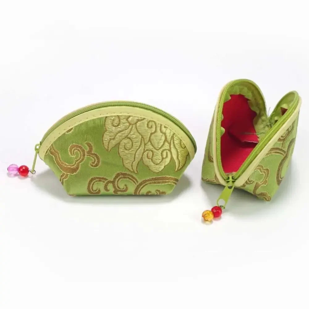 Exquisite Silk Fabric Chinese Style Purse Exquisite Zipper Jewelry Storage Bag Candy Bag Women