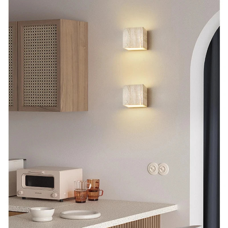 Japanese Wabi-Sabi Style Cave Stone Wall Lamp - Handcrafted Square Yellow Ambient Lighting for Corridor,Decorative Stone Light