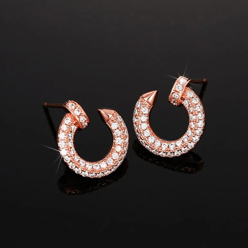 Huitan Modern Women Stud Earrings Hot Sale Sparkling CZ Circle Earrings Piecing Exquisite Accessories for Female Fashion Jewelry