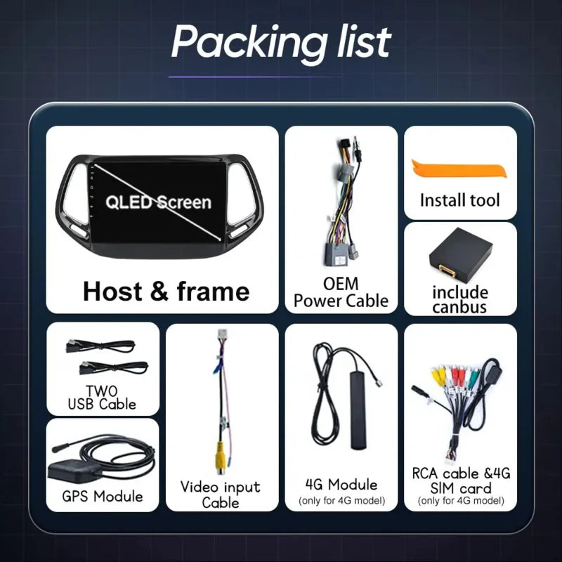 Android 14 For Jeep Compass 2 MP 2016 2017 2018 2019 Car Radio Stereo Multimedia Navigation GPS Auto Radio Player Carplay Screen