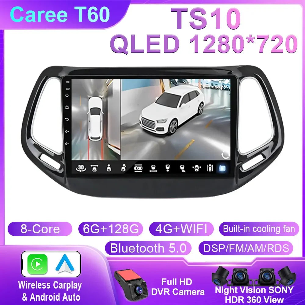 Android 14 For Jeep Compass 2 MP 2016 2017 2018 2019 Car Radio Stereo Multimedia Navigation GPS Auto Radio Player Carplay Screen