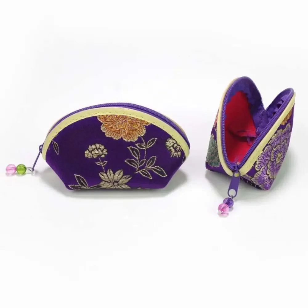 Exquisite Silk Fabric Chinese Style Purse Exquisite Zipper Jewelry Storage Bag Candy Bag Women