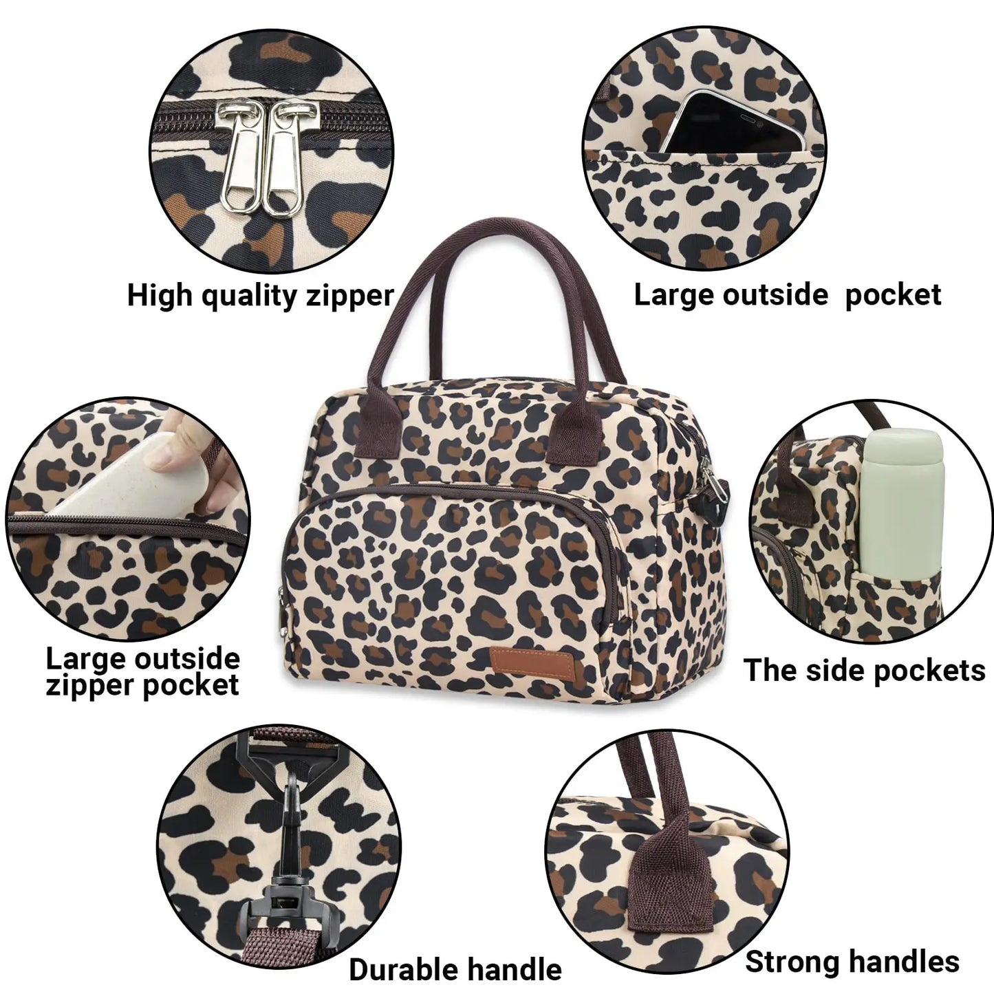 Leopard Lunch Box Insulated Camping Bag With Detachable Shoulder Strap Large Thermal Bag Organizer For Adults Work Picnic