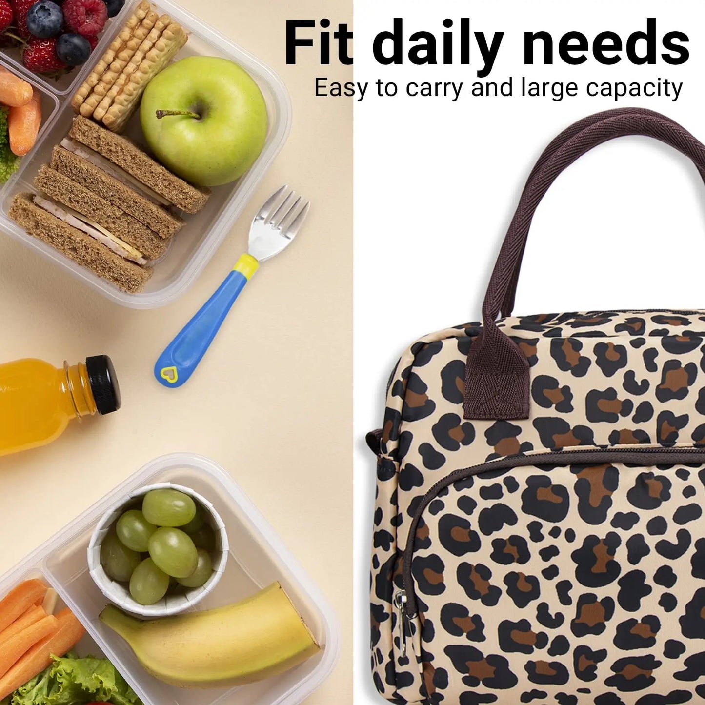 Leopard Lunch Box Insulated Camping Bag With Detachable Shoulder Strap Large Thermal Bag Organizer For Adults Work Picnic