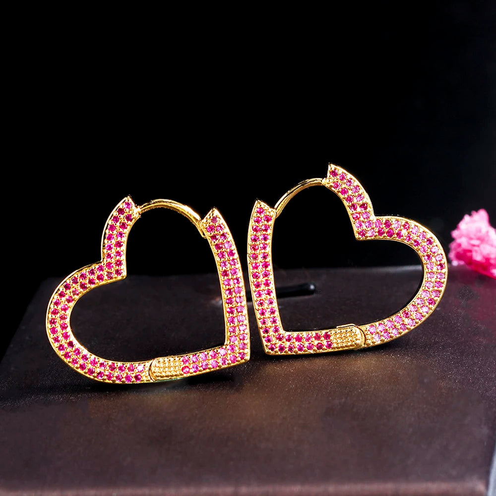 ThreeGraces Fashion Shiny Cubic Zirconia Small Simple Geometric Love Heart Hoop Earrings for Women Trendy Party Jewelry ER871