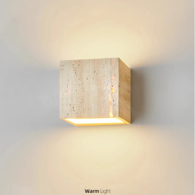 Japanese Wabi-Sabi Style Cave Stone Wall Lamp - Handcrafted Square Yellow Ambient Lighting for Corridor,Decorative Stone Light