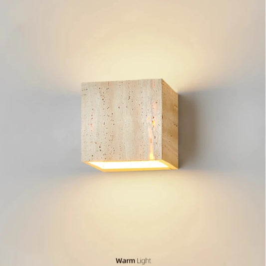 Japanese Wabi-Sabi Style Cave Stone Wall Lamp - Handcrafted Square Yellow Ambient Lighting for Corridor,Decorative Stone Light