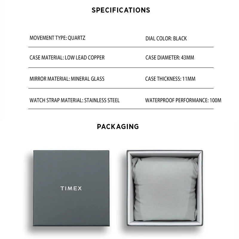 TIMEX Brand Men's Watch Luxury Leisure Multifunction Watches for Men Calendar Quartz Steel Strip Wristwatch