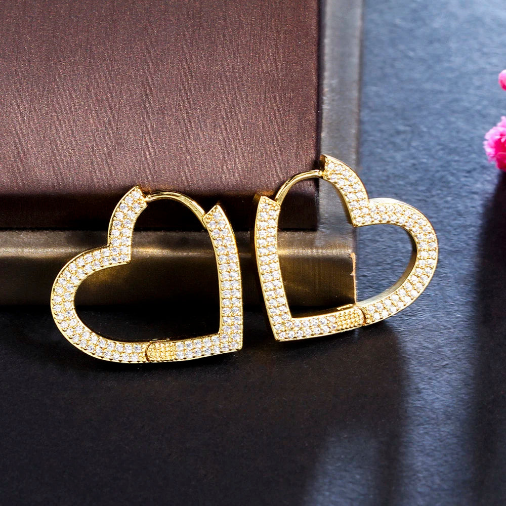 ThreeGraces Fashion Shiny Cubic Zirconia Small Simple Geometric Love Heart Hoop Earrings for Women Trendy Party Jewelry ER871