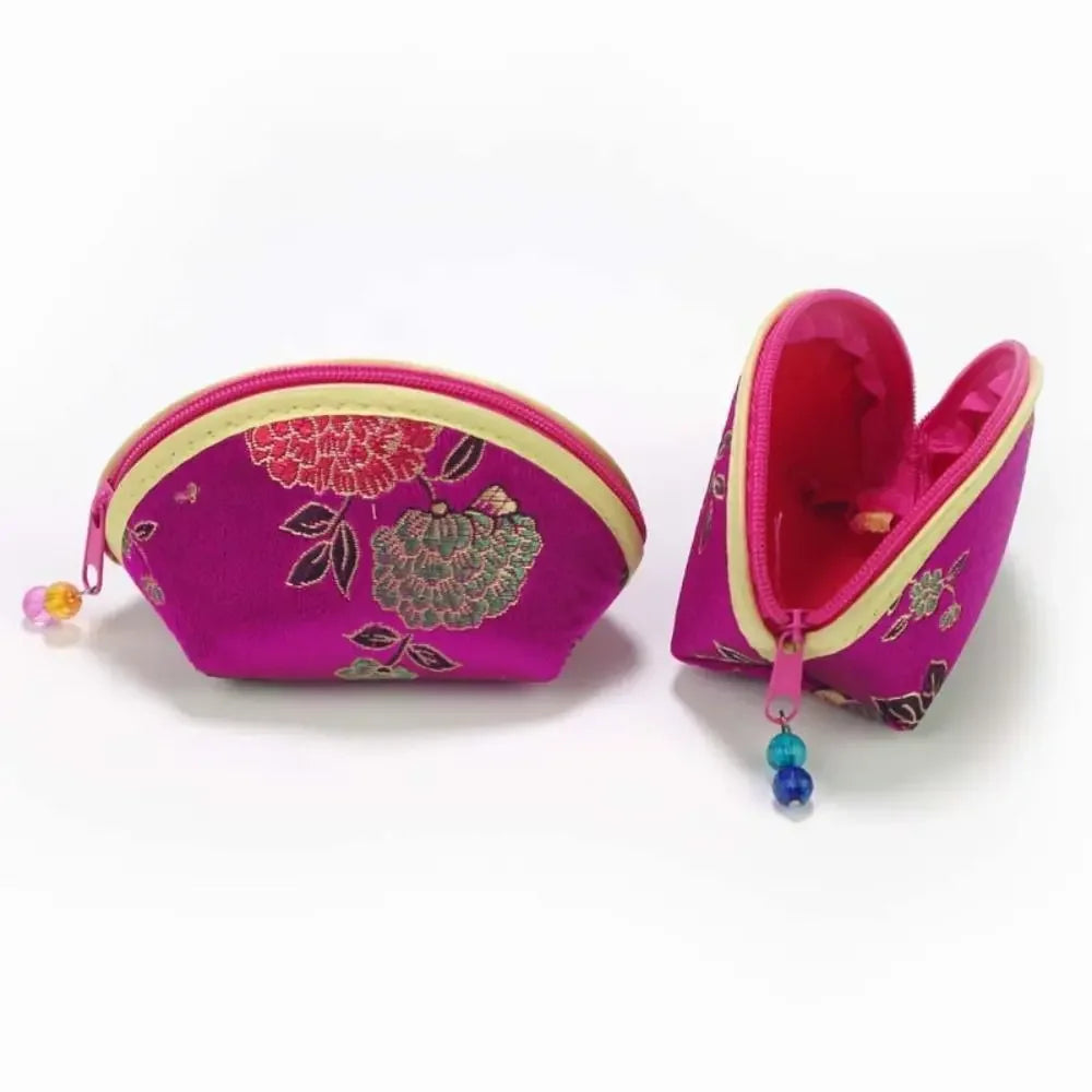 Exquisite Silk Fabric Chinese Style Purse Exquisite Zipper Jewelry Storage Bag Candy Bag Women